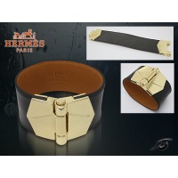 Hermes Berenice Leather Black Bracelet With Gold Cuff
